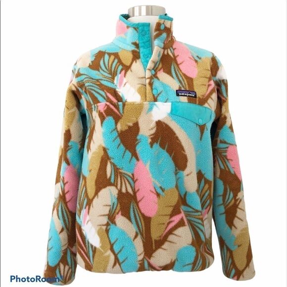 Patagonia Feather Synchilla Fleece Pullover Colorful Blue Women Size Medium